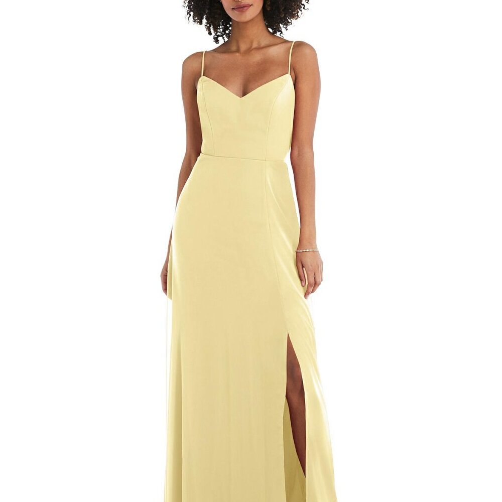 After Six 1548..Tie-Back Cutout Maxi Dress with Front Slit..Pale Yellow...Sz 8